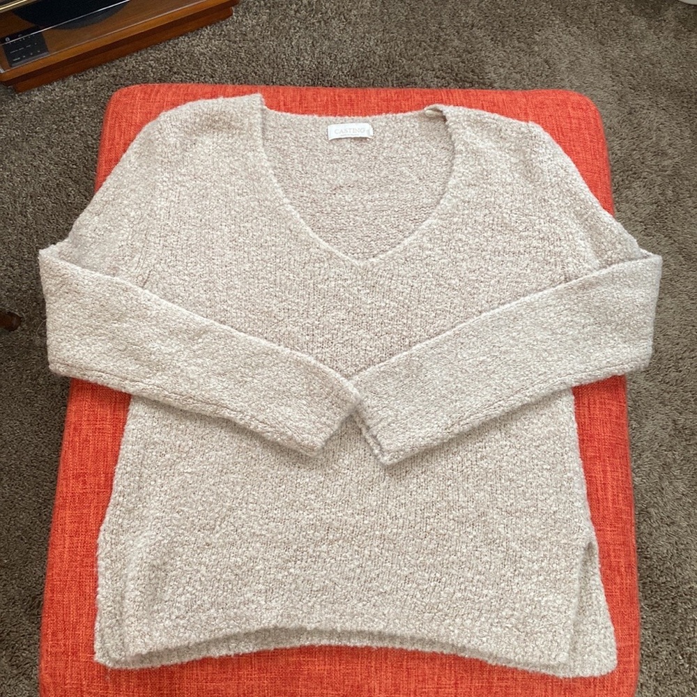VTG Blush Baby Pink Metallic V-Neck Wool Sweater